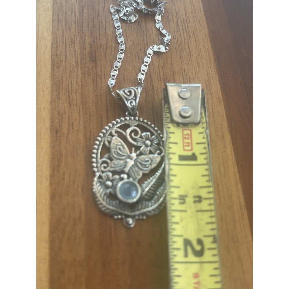 Southwestern Beautiful Sterling Faceted Blue Chalcedony Butterfly Pendant 24" - Picture 8 of 8